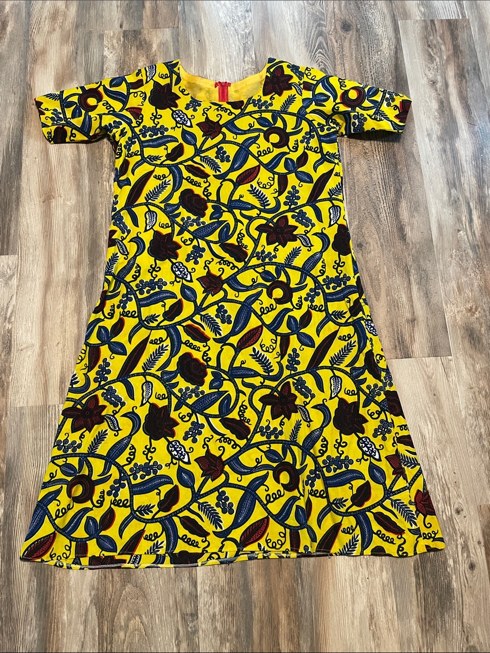 Handmade Ghana A-Line Yellow Floral Mid-Length Dress